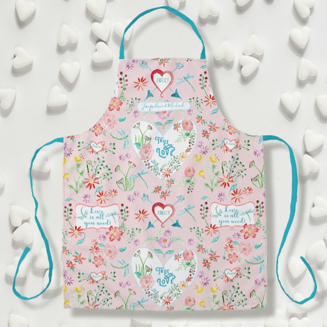 Floral Hearts n Love Dragonfly Valentines Day Apron (Creator Uploaded)