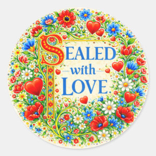 Floral Hearts SEALED WITH LOVE  Classic Round Sticker