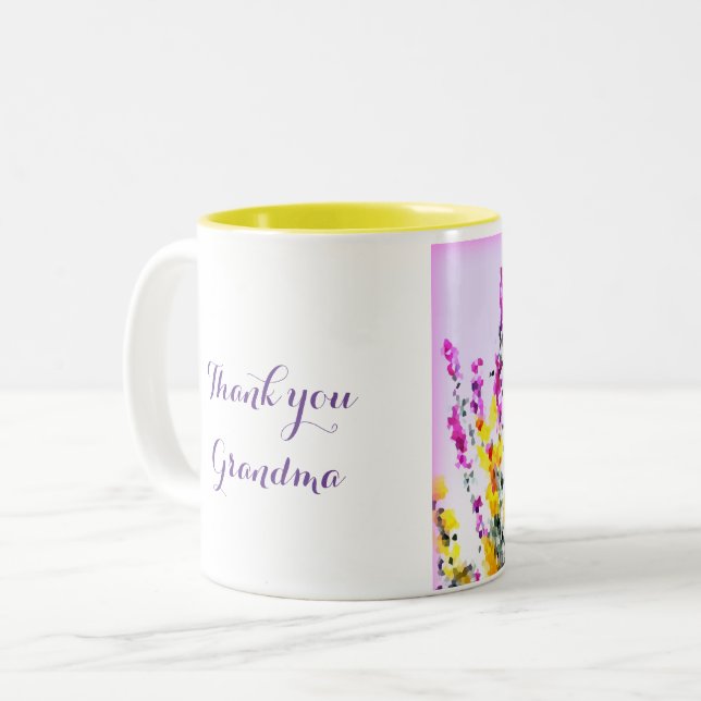 Floral Heather Gorse Butterfly Personalised Two-Tone Coffee Mug (Front Left)