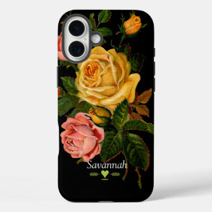 Floral Heirloom Roses Black Yellow Pink iPhone 16 Plus Case