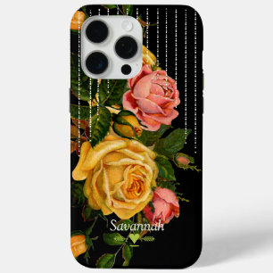 Floral Heirloom Roses Black Yellow Pink iPhone Case