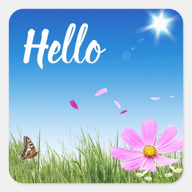 Floral Hello Daisy Butterfly Friendship Love Square Sticker (Front)