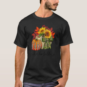 Floral Hello Fall Pumpkin Season Fall Vibes Thanks T-Shirt