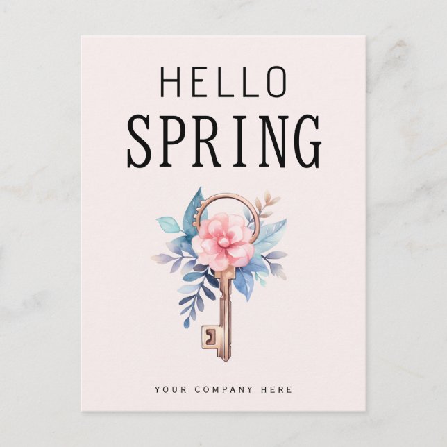 Floral Hello Spring Real Estate House Key Postcard (Front)