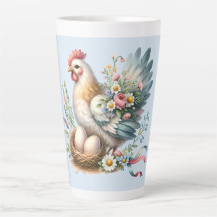 Floral Hen with Eggs Vintage Farmhouse Charm Latte Mug