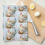 Floral Hen with Eggs Vintage Farmhouse Charm Tea Towel<br><div class="desc">This charming design features a beautifully detailed hen nestled beside a cozy nest of speckled eggs, surrounded by delicate wildflowers and soft pastel foliage. The hen’s wings are adorned with an elegant bouquet of daisies, peonies, and tiny blossoms, blending rustic farmhouse vibes with a romantic, vintage-inspired touch. Perfect for country...</div>