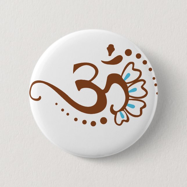 Floral Henna Om 6 Cm Round Badge (Front)