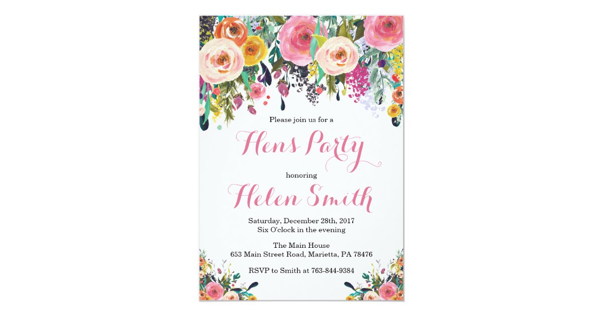 Floral Hens Party Invitation Card Watercolor | Zazzle.com.au