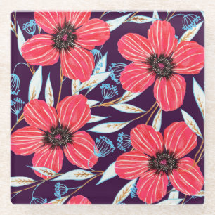Floral Herbal Sketch, Marker Seamless. Glass Coaster