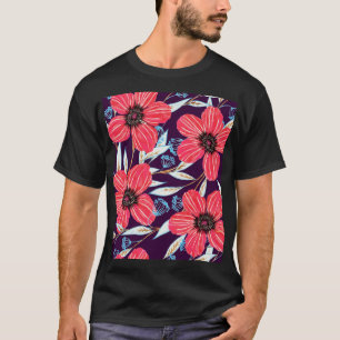 Floral Herbal Sketch, Marker Seamless. T-Shirt