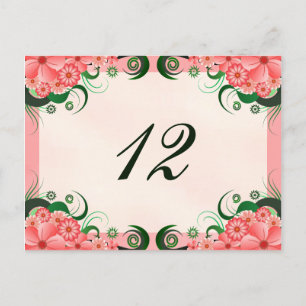 Floral Hibiscus Pink Reception Table Number Cards