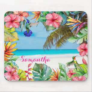 Floral Hibiscus Tropical Beach Personalised Mouse Pad