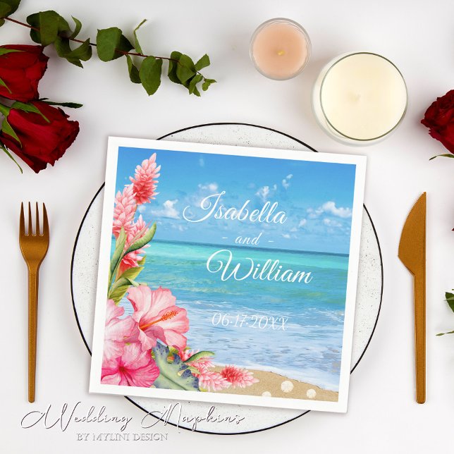 Floral Hibiscus Tropical Beach Wedding Napkin (Creator Uploaded)