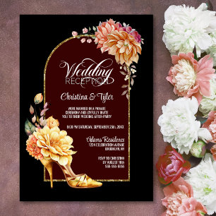 Floral High Heel Shoe Black Arch Wedding Reception Invitation
