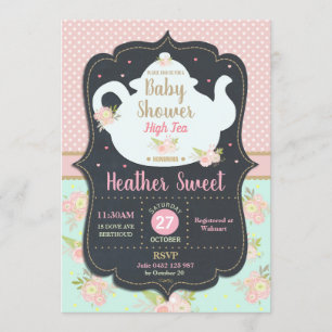 Floral High Tea Party Baby Shower Invitation Girl