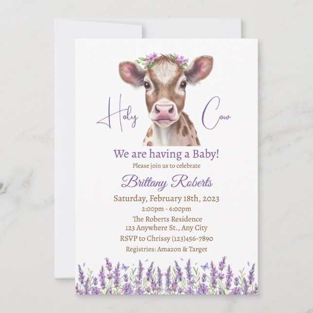 Floral Highland Cow Baby Shower Invitation (Front)