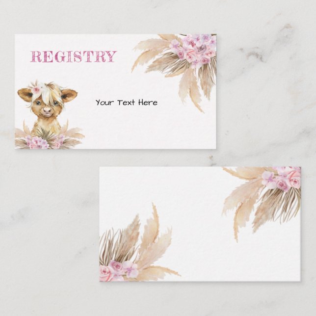Floral Highland Cow Baby Shower Registry Card (Front/Back)