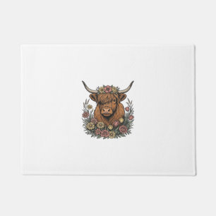 Floral Highland Cow Vintage Engraving Design_1 Doormat