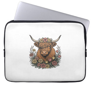 Floral Highland Cow Vintage Engraving Design_1 Laptop Sleeve
