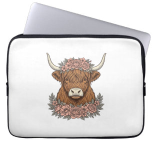 Floral Highland Cow Vintage Engraving Shirt Design Laptop Sleeve