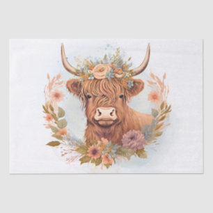Floral Highland Cow Watercolor Tissue Paper
