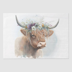 Floral Highland Cow Watercolor Tissue Paper