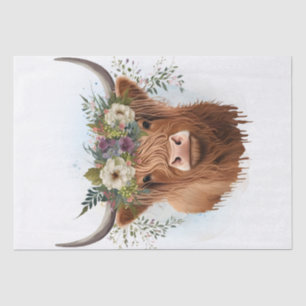 Floral Highland Cow Watercolor Tissue Paper