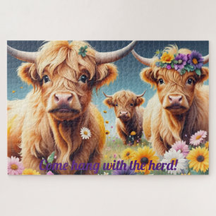 Floral Highland Cows 20 x 30  Jigsaw Puzzle