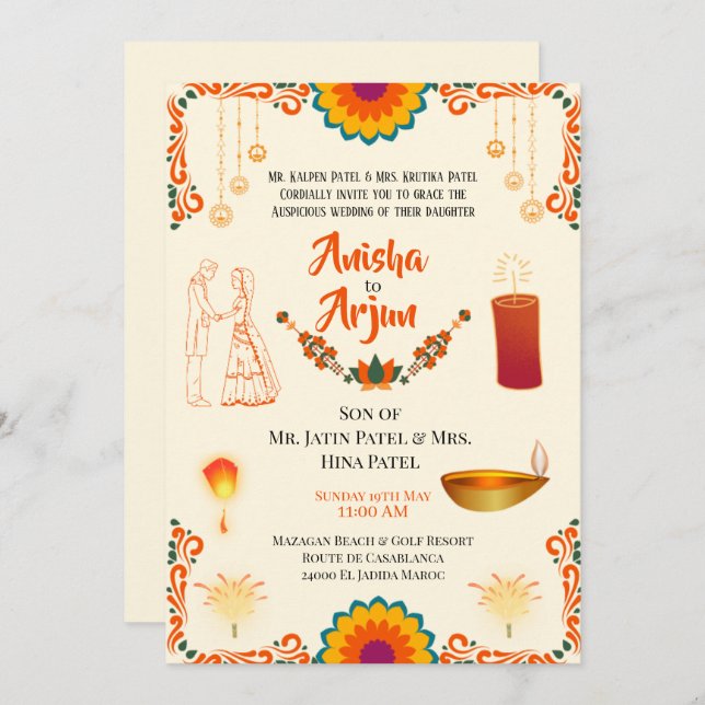 Floral Hindu Wedding Digital Invitation (Front/Back)