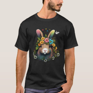Floral Hippie Groovy Retro Easter Bunny Spring Flo T-Shirt