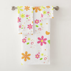 Floral Hippy Style Daisies Bath Towel Set