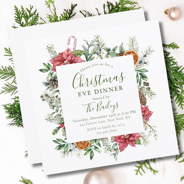 Floral Holiday Frame | Christmas Eve Dinner Invitation (Creator Uploaded)