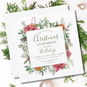 Floral Holiday Frame   Christmas Luncheon Invitation