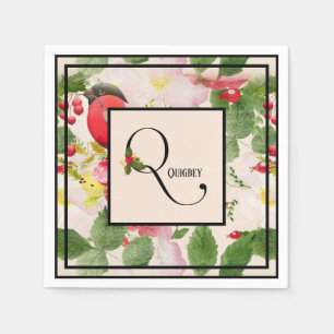 Floral Holiday Monogram Letter Q Family Name Paper Napkin