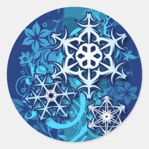 Floral Holiday Snowflake Sticker in Blue
