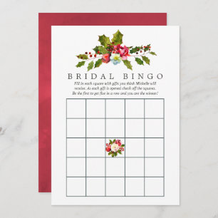Floral Holly Christmas Bridal Shower Bingo Invitation