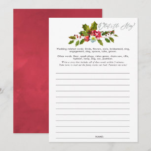 Floral Holly Christmas Bridal Shower Game Invitation