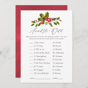 Floral Holly Christmas Bridal Shower Game Invitation