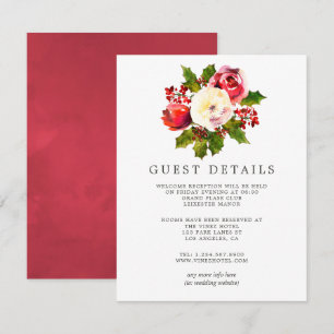 Floral Holly Christmas Wedding Guest Details Invitation