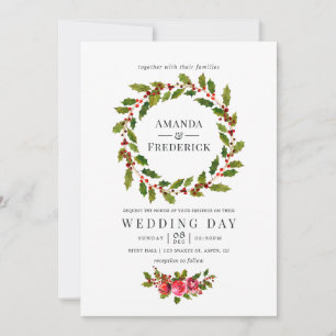 Floral Holly Christmas Wedding Watercolor Invite