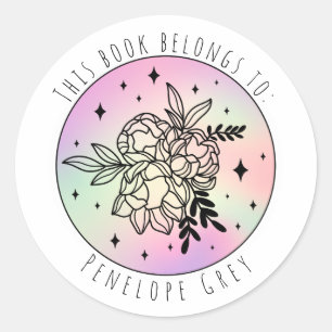 Floral Hologram Book Plate Classic Round Sticker