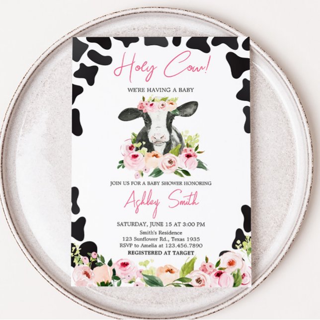 Floral Holy Cow Baby Shower Invitation (Floral Highland Cow Baby Shower Invitation)