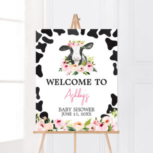 Floral Holy Cow Baby Shower Welcome Poster