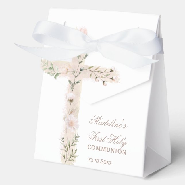 floral Holy cross First Communion Favour Box (Front)