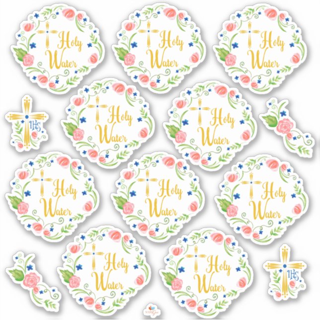 Floral Holy Water Bottle Stickers (Front)
