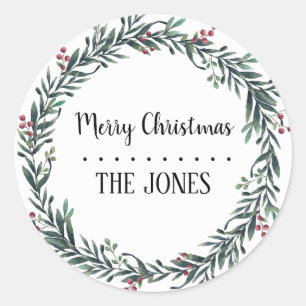 Floral Holy Wreath Personalised Christmas Classic Round Sticker