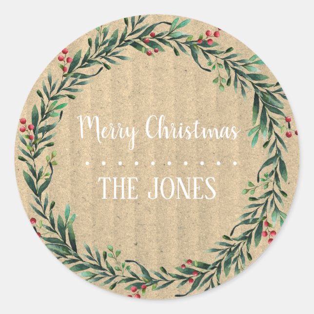 Floral Holy  Wreath | Personalized Christmas Classic Round Sticker (Front)