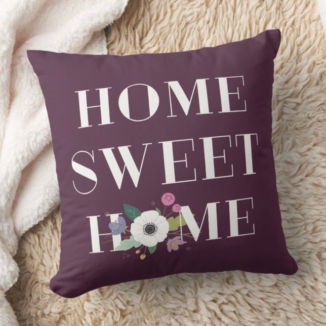Floral Home Sweet Home Pillow - Plum (Creator Uploaded)