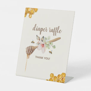 Floral Honey Bee Baby Shower Diaper Raffle Pedestal Sign