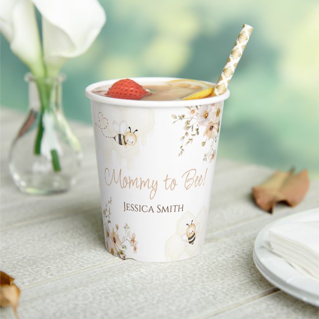 Floral Honey Bee Baby Shower Paper Cups (Insitu)